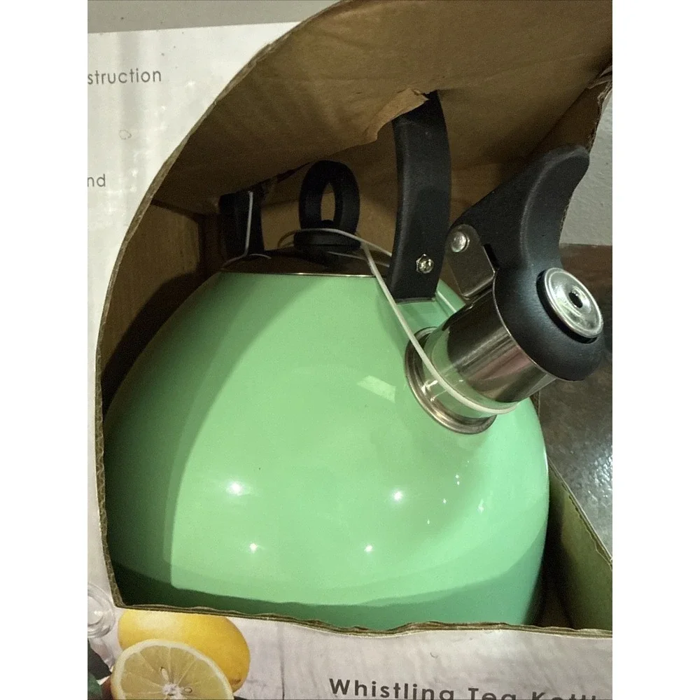 Studio Everyday Godinger Mint Green Whistling Tea Kettle 2.6 Qt Stainless Steel